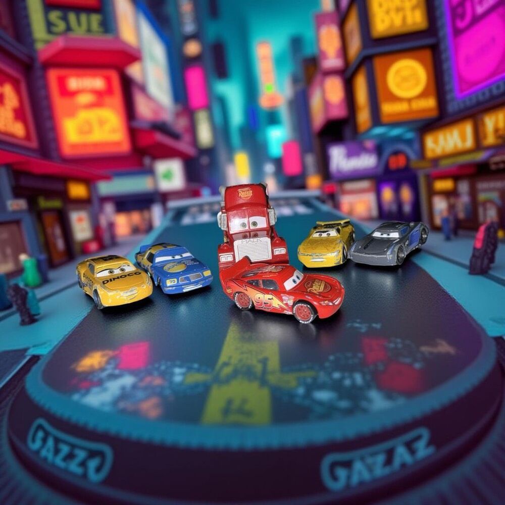 Pixar Die Cast Gasprin, Cruz Ramirez, McQueen, George, Jackson Storm & Mack A44
